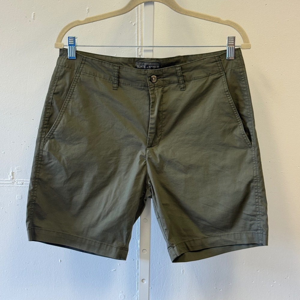 Slate & Stone Men's Olive Green Chino Shorts Size 31 Cotton Blend Stretch Casual